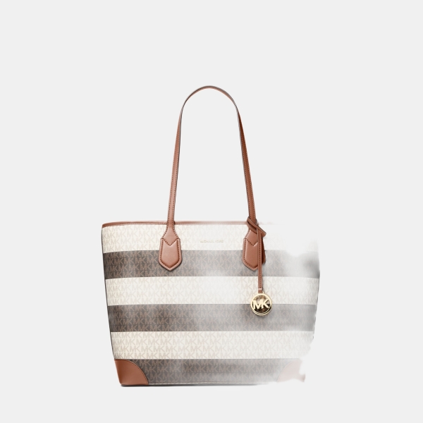 Michael Kors Outlet Eva Large Striped Signature Logo Tote Bag