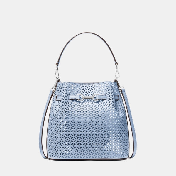 Michael Kors Outlet Carson Small Floral Laser Cut Bucket Crossbody Bag - PALE OCEAN