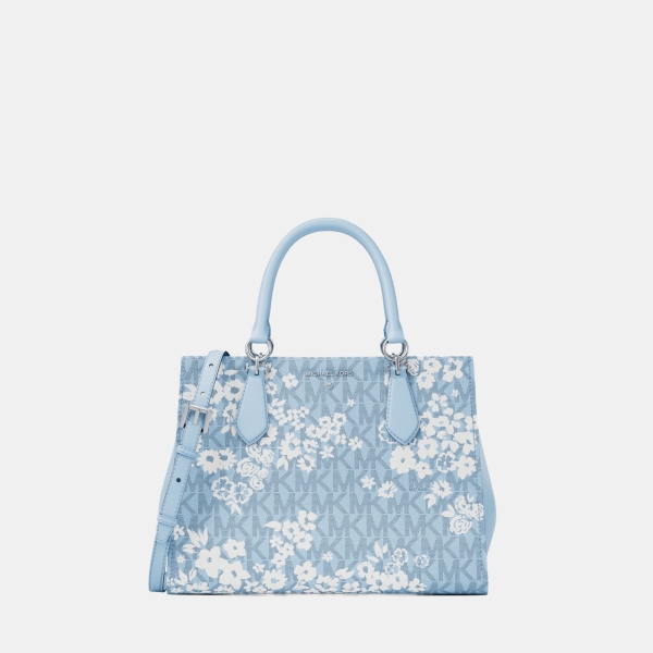 Michael Kors Outlet Marilyn Medium Printed Signature Logo Satchel - PALE OCEAN