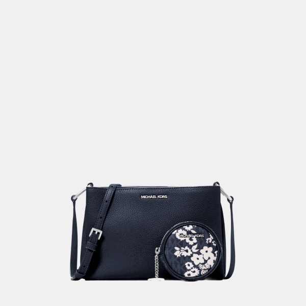 Michael Kors Outlet Trisha Pebbled Leather Crossbody Bag With Printed Signature Logo Pouch