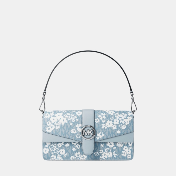Michael Kors Outlet Greenwich Medium Printed Signature Logo Convertible Shoulder Bag - PALE OCEAN