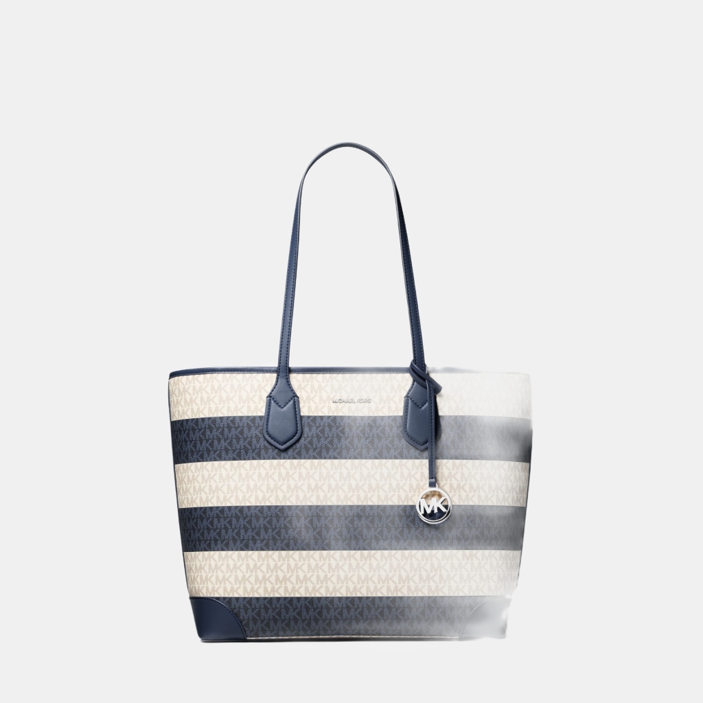 Michael Kors Outlet Eva Large Striped Signature Logo Tote Bag