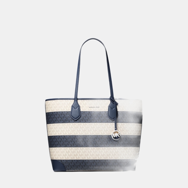 Michael Kors Outlet Eva Large Striped Signature Logo Tote Bag
