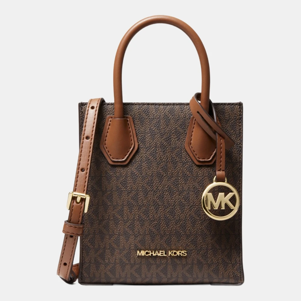 Michael Kors Outlet Mercer Extra-Small Logo and Leather Crossbody Bag