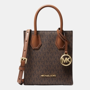 Michael Kors Outlet Mercer Extra-Small Logo and Leather Crossbody Bag