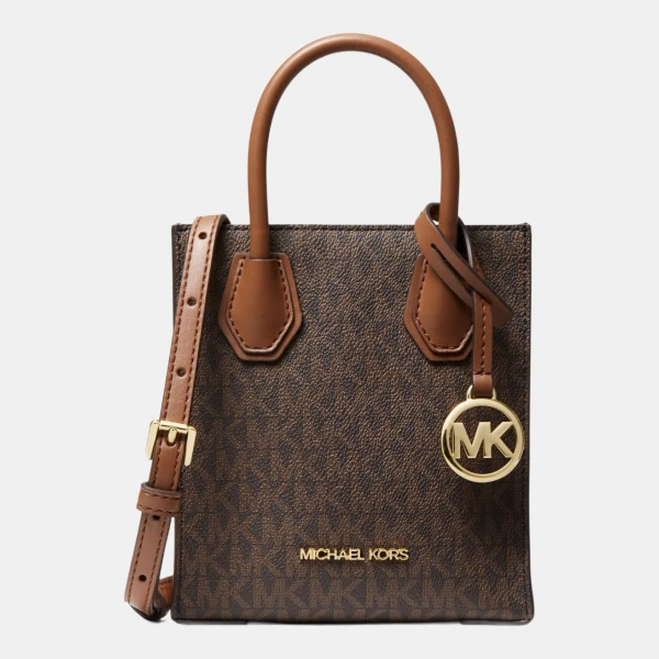 Michael Kors Outlet Mercer Extra-Small Logo and Leather Crossbody Bag