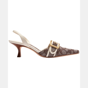 Coach Women's Margot Slingback Pumps - Jacquard/Oak/Chalk - Image 3