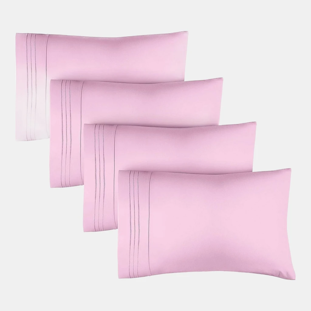 Pillowcase Set of 4 Soft Double Brushed Microfiber - Queen - Light pink