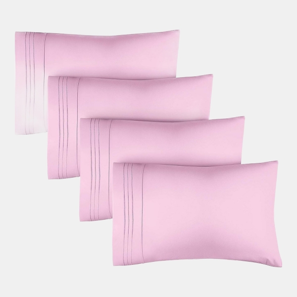 Pillowcase Set of 4 Soft Double Brushed Microfiber - Queen - Light pink
