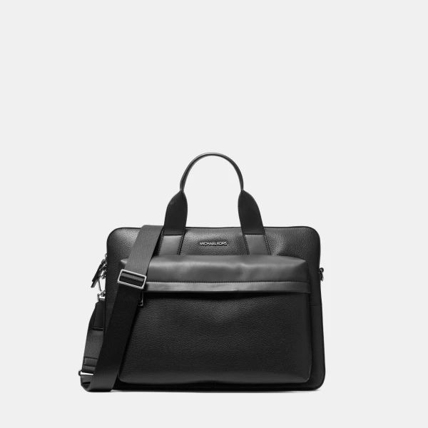 Michael Kors Outlet Pacey Medium Pebbled Leather Pocket Briefcase - BLACK