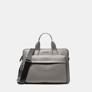 Michael Kors Outlet Pacey Medium Pebbled Leather Pocket Briefcase - PEARL GREY