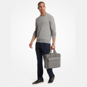 Michael Kors Outlet Pacey Medium Pebbled Leather Pocket Briefcase - PEARL GREY - Image 4