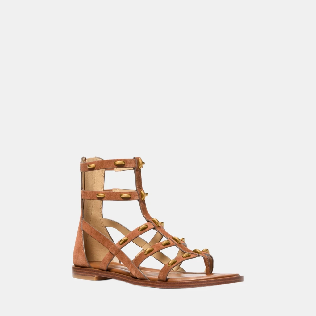 MICHAEL Michael Kors Noa Studded Suede Gladiator Sandal - LUGGAGE