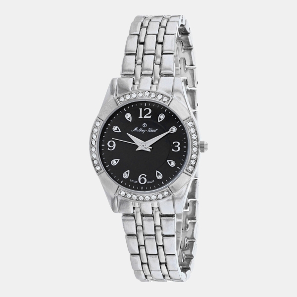 Mathey Tissot FLEURY 2568 Quartz Black Dial Women's Watch - Silver