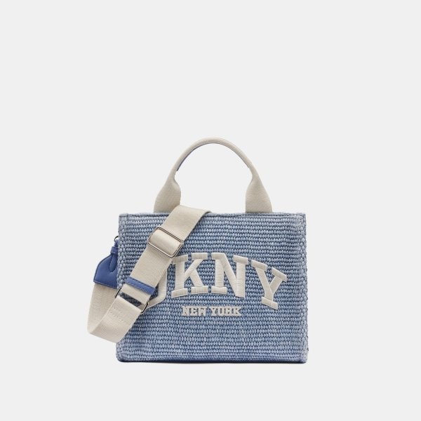 DKNY HADLEE SMALL STRAW LOGO TOTE - Liberty Sky