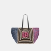 DKNY PALOMA CROCHET STRAW LOGO TOTE - Hot Pink Combo