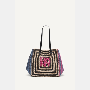 DKNY PALOMA CROCHET STRAW LOGO TOTE - Hot Pink Combo - Image 6