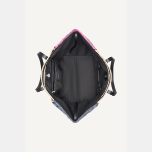 DKNY PALOMA CROCHET STRAW LOGO TOTE - Hot Pink Combo - Image 5