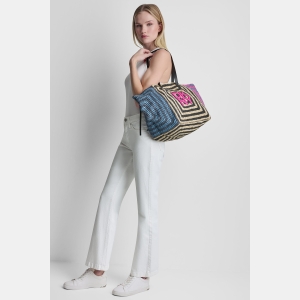 DKNY PALOMA CROCHET STRAW LOGO TOTE - Hot Pink Combo - Image 3