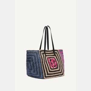 DKNY PALOMA CROCHET STRAW LOGO TOTE - Hot Pink Combo - Image 4