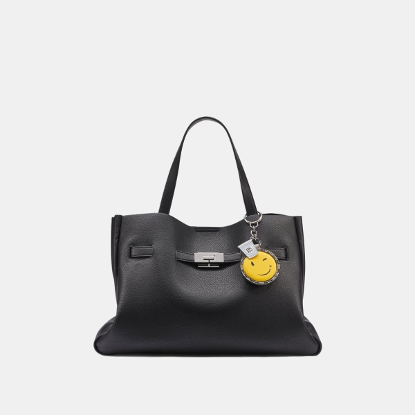 DKNY BRYAR LARGE SMILEY FACE SATCHEL - Black/Silver