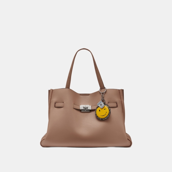DKNY BRYAR LARGE SMILEY FACE SATCHEL - Cappuccino