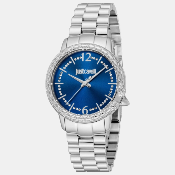 Just Cavalli Animalier Quartz Dark Blue Dial Women's Watch - Silver