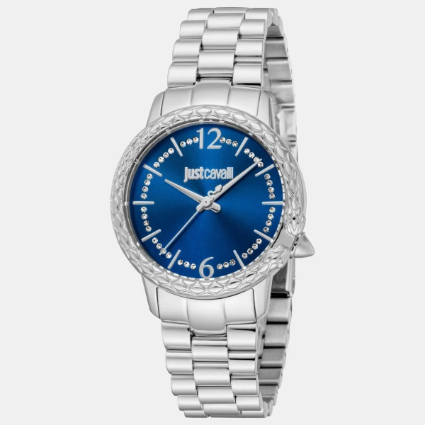 Just Cavalli Animalier Quartz Dark Blue Dial Women's Watch - Silver