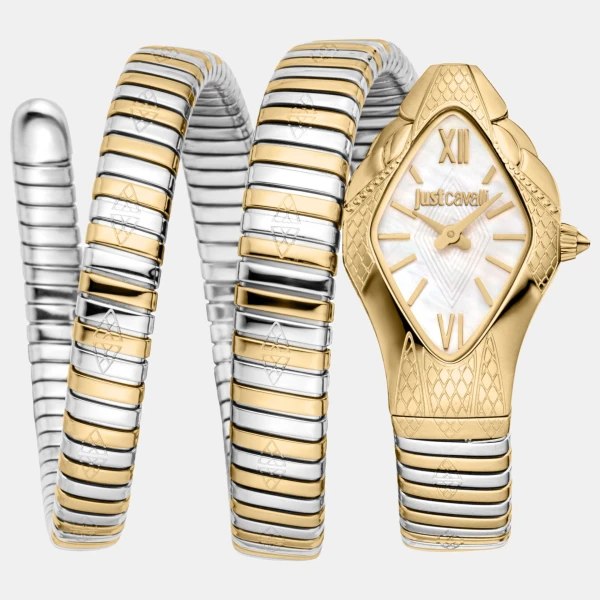 Just Cavalli Cristallo Quartz White Mother-of-Pearl Dial Women's Watch - Silver And Gold