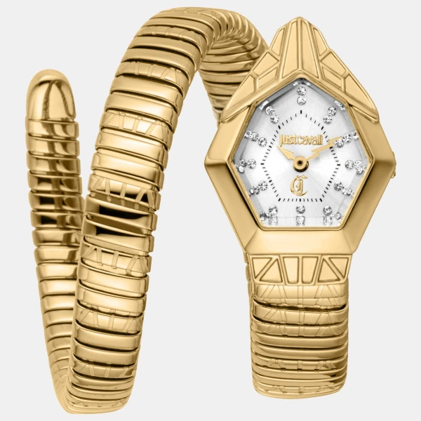 Just Cavalli Snake Quartz Silver Dial Women's Watch - Gold