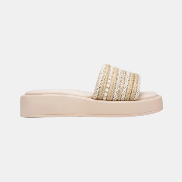 KARL LAGERFELD PARIS ORTLEY RAFFIA PLATFORM SLIDE - Natural