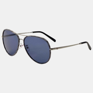 Tory Burch Women's Blue Aviator Sunglasses - Silver Blue Monogram Wrap
