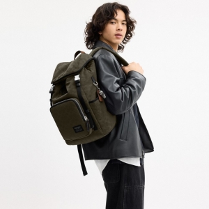 Coach Logan Backpack In Signature Nylon - Dark Moss - Image 3