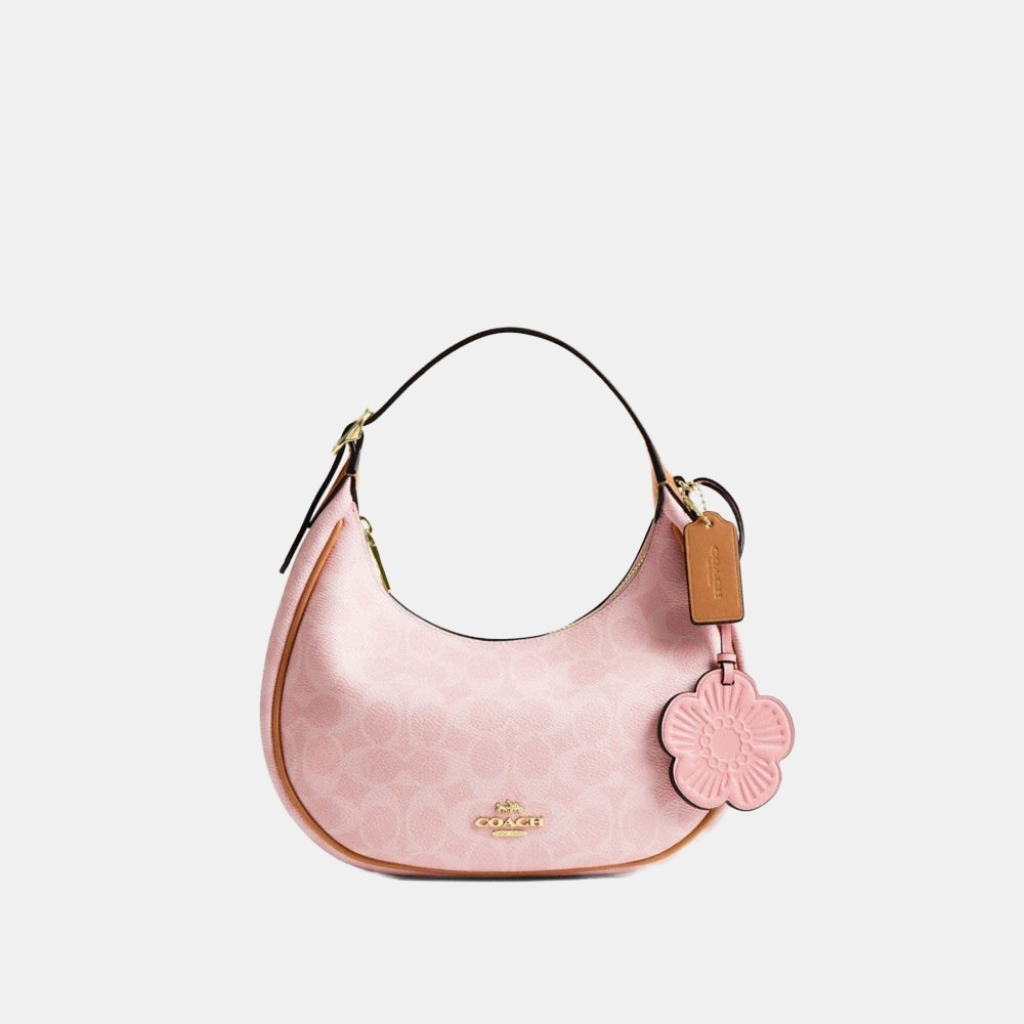 Coach Emily Shoulder Bag In Signature Canvas With Charms - Gold/Powder Pink
