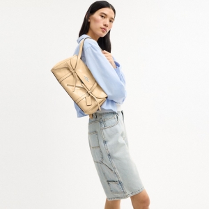 Coach Bridget Flap Shoulder Bag With Bows - Silver/Light Sand - Image 3