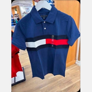 Tommy Hilfiger Polo Shirt with Flag Stripe - Navy Blue - Size 10 years