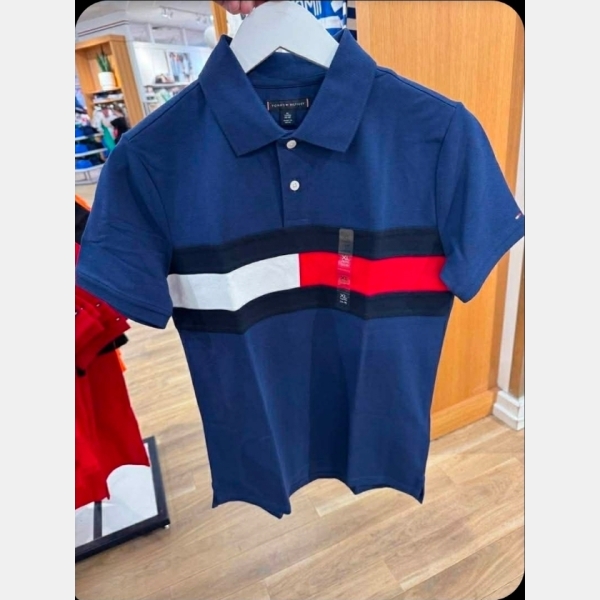 Tommy Hilfiger Polo Shirt with Flag Stripe - Navy Blue - Size 10 years