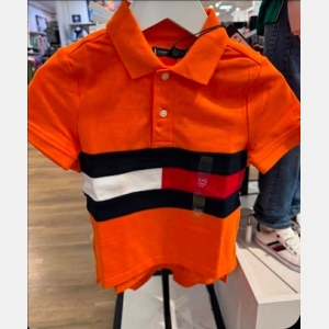 Tommy Hilfiger Polo Shirt with Flag Stripe - Orange - Size 4 years