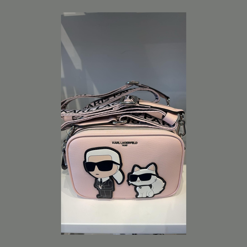 Crossbody Bag with Karl Lagerfeld and Choupette Applique - Black