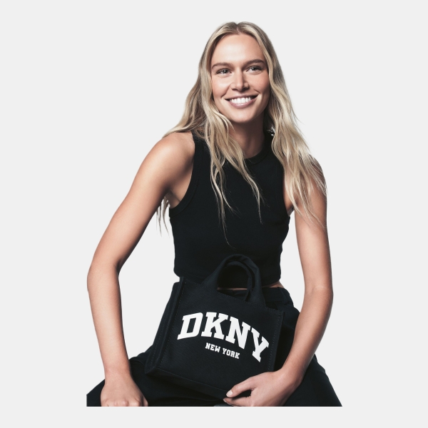 DKNY HADLEE CANVAS SMALL LOGO TOTE - BLACK/SILVER