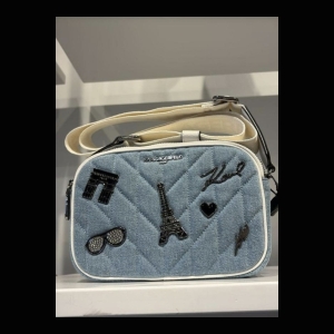Karl Lagerfeld Quilted Crossbody Bag with Charms - Light Blue Denim