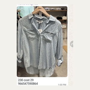 DKNY Long Sleeve Button-Up Shirt with All-Over Logo Pattern - Light Blue with White Logo Pattern