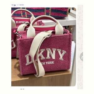 DKNY Woven Tote Bag with Logo - Hot Pink