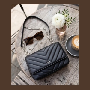DKNY Quilted Shoulder Bag with Chain Strap - Black