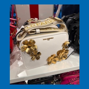 Karl Lagerfeld Cross-body Bag with Gold Floral Embellishments - White with Gold accents