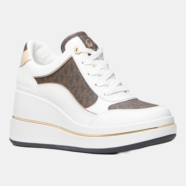 Women's Emmy Wedge Trainer Sneakers - Optic White/Brown Leather