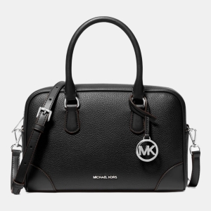 Michael Kors Outlet Thompson Medium Pebbled Leather Satchel - BLACK