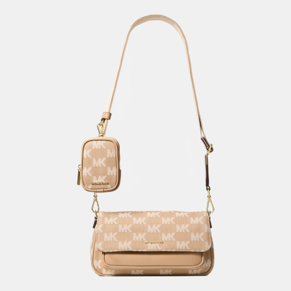 Michael Kors Outlet Jet Set Travel Small Logo Jacquard Denim Crossbody Bag With Pouch - CAMEL