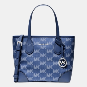 Michael Kors Outlet Eva Extra-Small Logo Jacquard Denim Convertible Tote Bag - DENIM