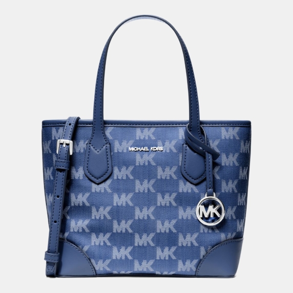 Michael Kors Outlet Eva Extra-Small Logo Jacquard Denim Convertible Tote Bag - DENIM